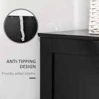 kleankin Bathroom Floor Cabinet with 2 Storage Cabinets, Tempered Glass Door, Freestanding Linen Tower with Adjustable Shelves for Living Room, Black(m-7)