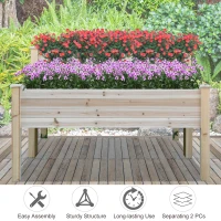 Outsunny Two-Tier Wooden Elevated Garden Bed with Legs, Large Capacity 45x45 Outdoor Planter for Vegetables, Flowers, and Herbs, Ideal for Gardeners, Natural(m-5)