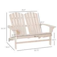 Outsunny 2 Person Adirondack Loveseat, Fire Pit Chair for 2, Wooden Double Adirondack for Patio, Porch, Backyard, Garden with High-back, Wide Armrests, Natural(m-3)