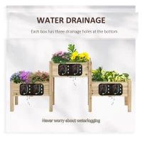 Outsunny Raised Garden Bed with 3 Planter Box, Elevated Wooden Plant Stand with Drainage Holes, for Vegetables, Herb and Flowers, Natural(m-4)