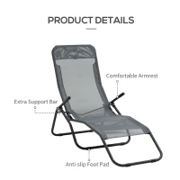 Outsunny Foldable Patio Lounge Chair, Outdoor Beach Lounger with Breathable Mesh Fabric, Zero Gravity Chair with Reclining, Footrests, and Armrests, for Garden, Pool, Grey(m-7)