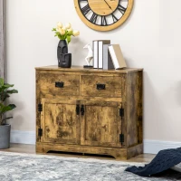 HOMCOM Industrial Sideboard Buffet Cabinet, Kitchen Cabinet with 2 Drawers, 2 Doors, Adjustable Shelf Coffee Bar Cabinet, Rustic Brown(m-2)