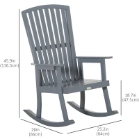 Outsunny Patio Wooden Rocking Chair, Outdoor Porch Rocker Chair with High back, Smooth Armrests, for Outdoor & Indoor Use, Grey(m-3)