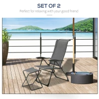 Outsunny Patio Lounge Chair Outdoor Lounger Recliner Folding Camping Chair with Footrest and Storage Pocket, Black Grey(m-6)
