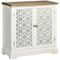HOMCOM Farmhouse Sideboard Buffet Cabinet, Kitchen Storage Cabinet, Accent Cabinet with Double Glass Doors and Solid Wood Countertop for Kitchen, Living Room, White(m-1)