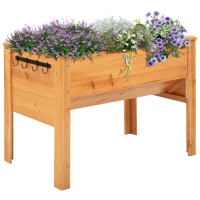 Outsunny Wooden Raised Garden Plant Stand Outdoor Tall Flower Bed Box with Hooks, 48" x 24" x 32", Nature Wood(m-2)