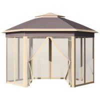 Outsunny 11' x 13' Pop Up Gazebo Canopy Tent with Zippered Mesh Sidewalls and Carrying Bag, Event Tent Shelter for Patio Garden Backyard, Beige(m-9)