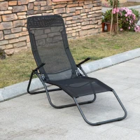 Outsunny Foldable Patio Lounge Chair, Outdoor Beach Lounger with Breathable Mesh Fabric, Zero Gravity Chair with Reclining, Footrests, and Armrests, for Garden, Pool, Black(m-1)