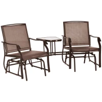 Outsunny Outdoor Glider Chairs with Coffee Table, Patio 2-Seat Rocking Chair Swing Loveseat with Breathable Sling for Backyard, Garden, and Porch, Coffee Brown(m-1)