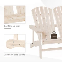 Outsunny 2 Person Adirondack Loveseat, Fire Pit Chair for 2, Wooden Double Adirondack for Patio, Porch, Backyard, Garden with High-back, Wide Armrests, Natural(m-5)