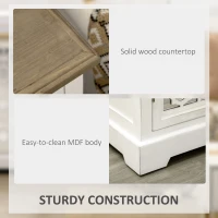 HOMCOM Farmhouse Sideboard Buffet Cabinet, Kitchen Storage Cabinet, Accent Cabinet with Double Glass Doors and Solid Wood Countertop for Kitchen, Living Room, White(m-6)