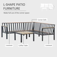 Outsunny 4 Piece Patio Furniture Set, Outdoor L-Shaped Sectional Sofa with 2 Loveseats, 1 Couch Corner, Outside Conversation Set with Dining Table, Cushions, Gray(m-4)