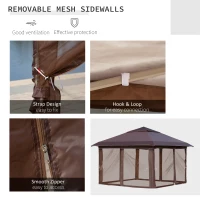 Outsunny 12' x 12' Pop Up Canopy Tent with Netting and Carry Bag, Instant Sun Shelter with 137 sq.ft Shade, Tents for Parties, Height Adjustable, for Outdoor, Garden, Patio, Brown(m-6)
