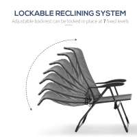 Outsunny Patio Lounge Chair Outdoor Lounger Recliner Folding Camping Chair with Footrest and Storage Pocket, Black Grey(m-5)