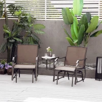 Outsunny Outdoor Glider Chairs with Coffee Table, Patio 2-Seat Rocking Chair Swing Loveseat with Breathable Sling for Backyard, Garden, and Porch, Coffee Brown(m-2)