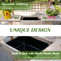 Outsunny Outdoor Potting Bench with Sliding Tabletop, Storage Shelf and Dry Sink, 2-Level Gardening Table, Wooden Workstation for Greenhouse, Garden, Patio, Natural(m-5)