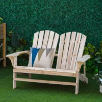 Outsunny 2 Person Adirondack Loveseat, Fire Pit Chair for 2, Wooden Double Adirondack for Patio, Porch, Backyard, Garden with High-back, Wide Armrests, Natural(m-2)