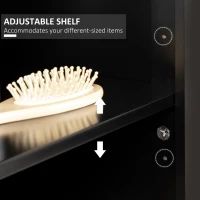 kleankin Bathroom Floor Cabinet with 2 Storage Cabinets, Tempered Glass Door, Freestanding Linen Tower with Adjustable Shelves for Living Room, Black(m-5)