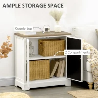 HOMCOM Farmhouse Sideboard Buffet Cabinet, Kitchen Storage Cabinet, Accent Cabinet with Double Glass Doors and Solid Wood Countertop for Kitchen, Living Room, White(m-5)