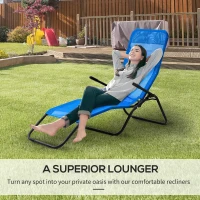 Outsunny Foldable Patio Lounge Chair, Outdoor Beach Lounger with Breathable Mesh Fabric, Zero Gravity Chair with Reclining, Footrests, and Armrests, for Garden, Pool, Blue(m-9)
