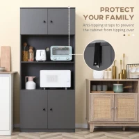 HOMCOM 71" Kitchen Buffet with Hutch, Pantry Storage Cabinet with Shelves, Open Microwave Countertop for Dining Room, Living Room, Grey(m-5)