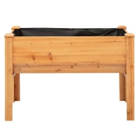 Outsunny Wooden Raised Garden Plant Stand Outdoor Tall Flower Bed Box with Hooks, 48" x 24" x 32", Nature Wood(m-11)
