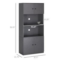 HOMCOM 71" Kitchen Buffet with Hutch, Pantry Storage Cabinet with Shelves, Open Microwave Countertop for Dining Room, Living Room, Grey(m-3)