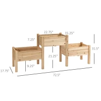 Outsunny Raised Garden Bed with 3 Planter Box, Elevated Wooden Plant Stand with Drainage Holes, for Vegetables, Herb and Flowers, Natural(m-3)