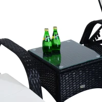 Outsunny Patio Rattan Lounge Set has a Wheeled Wicker Chaise Lounge Chair and A Table with A Tempered Glass Top, White(m-9)