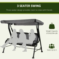 Outsunny 3-Seat Patio Swing Chair, Outdoor Swing Glider with Adjustable Canopy, Removable Thicken Cushion, and Weather Resistant Steel Frame, for Garden, Poolside, Backyard, Black(m-6)