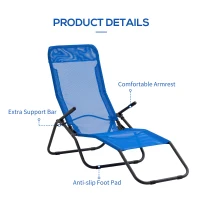 Outsunny Foldable Patio Lounge Chair, Outdoor Beach Lounger with Breathable Mesh Fabric, Zero Gravity Chair with Reclining, Footrests, and Armrests, for Garden, Pool, Blue(m-6)