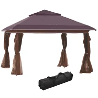 Outsunny 12' x 12' Pop Up Canopy Tent with Netting and Carry Bag, Instant Sun Shelter with 137 sq.ft Shade, Tents for Parties, Height Adjustable, for Outdoor, Garden, Patio, Brown(m-1)