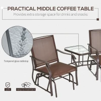 Outsunny Outdoor Glider Chairs with Coffee Table, Patio 2-Seat Rocking Chair Swing Loveseat with Breathable Sling for Backyard, Garden, and Porch, Coffee Brown(m-4)