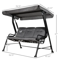 Outsunny 3-Seat Patio Swing Chair, Outdoor Swing Glider with Adjustable Canopy, Removable Thicken Cushion, and Weather Resistant Steel Frame, for Garden, Poolside, Backyard, Black(m-3)