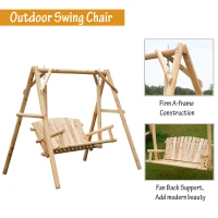 Outsunny 2-Seat Wooden Swing Bench, Ergonomic Design, 'A' Frame Construction, Stable and Non-Slip, Solid Wood Frame Log Garden Swing, for Outdoor and Indoor, Natural Wood(m-5)
