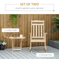 Outsunny Patio Wooden Rocking Chair with Table, Outdoor Rocker Set with High Back Armchair and Foldable Side Table for Backyard, Garden, Porch, Natural(m-4)