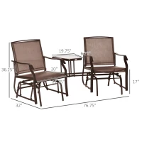 Outsunny Outdoor Glider Chairs with Coffee Table, Patio 2-Seat Rocking Chair Swing Loveseat with Breathable Sling for Backyard, Garden, and Porch, Coffee Brown(m-3)