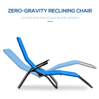 Outsunny Foldable Patio Lounge Chair, Outdoor Beach Lounger with Breathable Mesh Fabric, Zero Gravity Chair with Reclining, Footrests, and Armrests, for Garden, Pool, Blue(m-4)