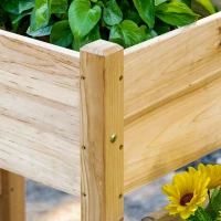 Outsunny Raised Garden Bed with 3 Planter Box, Elevated Wooden Plant Stand with Drainage Holes, for Vegetables, Herb and Flowers, Natural(m-9)