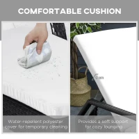 Outsunny Patio Rattan Lounge Set has a Wheeled Wicker Chaise Lounge Chair and A Table with A Tempered Glass Top, White(m-7)