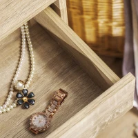 HOMCOM Vanity Table, Makeup Vanity Table with Round Mirror, 2 Drawers, Modern Dressing Table for Bedroom, Oak(m-10)