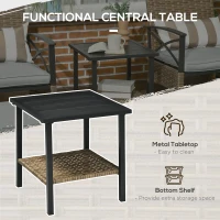 Outsunny 5 Piece PE Rattan Garden Furniture Set, 2 Armchairs,2 Stools, Steel Tabletop with Wicker Shelf, Padded Outdoor Seating, Khaki(m-5)