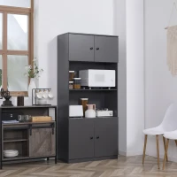 HOMCOM 71" Kitchen Buffet with Hutch, Pantry Storage Cabinet with Shelves, Open Microwave Countertop for Dining Room, Living Room, Grey(m-2)