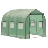 Outsunny 9.4' x 6.3' x 6.4' Steeple Walk-in Tunnel Greenhouse Garden Plant Seed Grow Tent Polythene with Windows and Door Green(m-2)