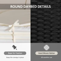 Outsunny 4 Pieces Outdoor Daybed, Patio Lounge Chair with Cushioned Round Sofa Bed, Sectional Patio Conversation Furniture Set with Canopy  & Coffee Table, Black(m-4)