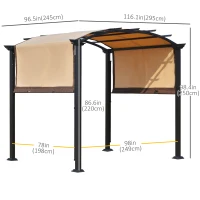 Outsunny 10' x 8' Outdoor Retractable Canopy Pergola Steel Frame Patio Pergola Shelter Sun Shade with Arc Roof, Beige(m-3)