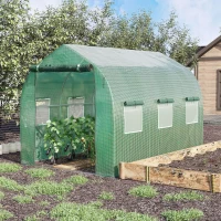Outsunny 9.4' x 6.3' x 6.4' Steeple Walk-in Tunnel Greenhouse Garden Plant Seed Grow Tent Polythene with Windows and Door Green(m-1)