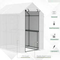 Outsunny 73" x 47" x 75" Walk-in Greenhouse Outdoor Portable Plant Flower Growth Warm House Garden Tunnel Shed w/ Roll-up Door and 2 Shelves White(m-5)