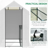 Outsunny 73" x 47" x 75" Walk-in Greenhouse Outdoor Portable Plant Flower Growth Warm House Garden Tunnel Shed w/ Roll-up Door and 2 Shelves White(m-4)