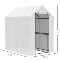 Outsunny 73" x 47" x 75" Walk-in Greenhouse Outdoor Portable Plant Flower Growth Warm House Garden Tunnel Shed w/ Roll-up Door and 2 Shelves White(m-3)